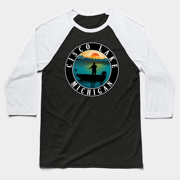 Cisco Lake Fishing Michigan Sunset Baseball T-Shirt by BirdsEyeWorks